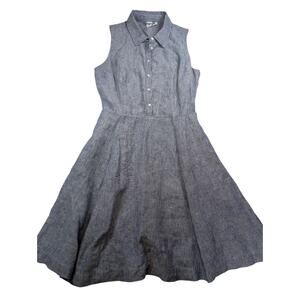 Artisan New York Linen A Line Dress Blue Sleeveless Pockets Knee Length Size 4